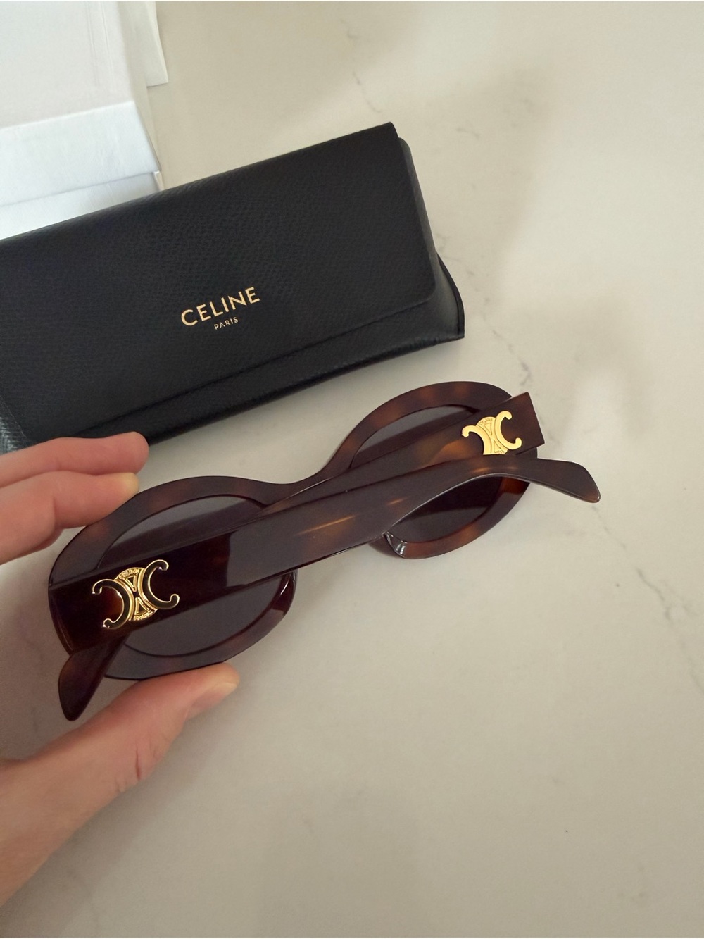 Celine Women’s Oval Tortoise Shell Sunglasses - Dark Brown Lenses - Picture 3 of 11
